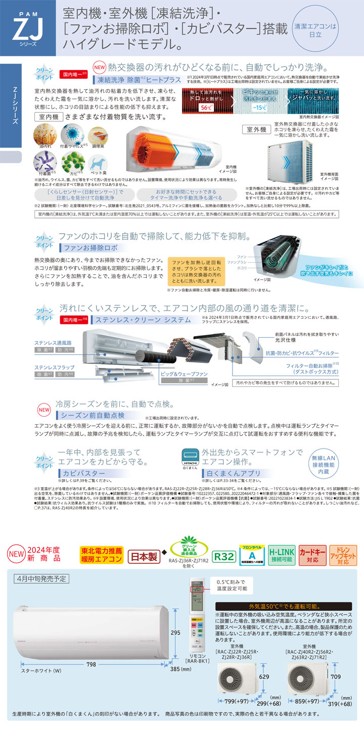 日立 ルームエアコン RAS-ZJ22R-W