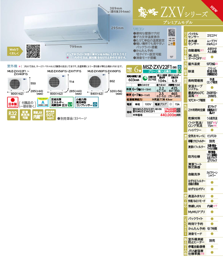 三菱電機 ルームエアコン MSZ-ZXV90F1S-W