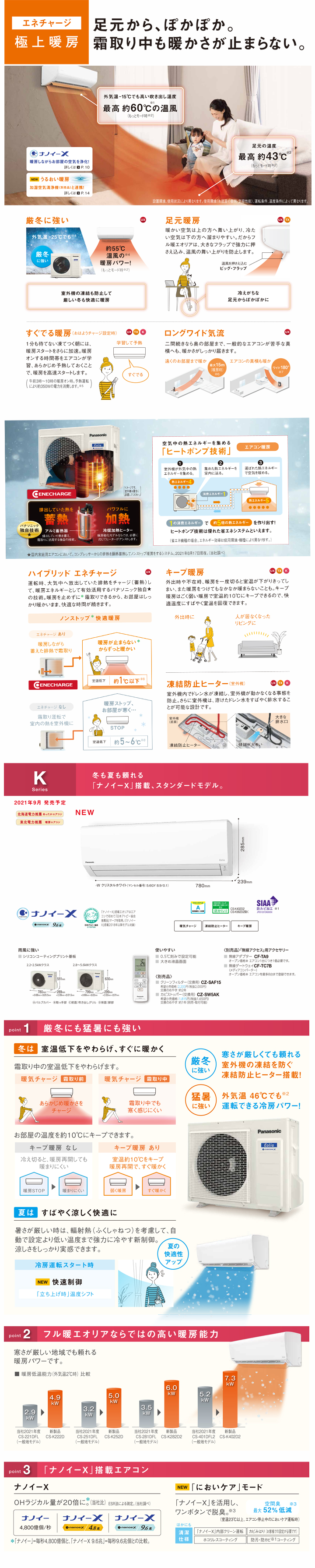 XCS-K222D-W/S ルームエアコン パナソニック ルームエアコン 寒冷地 