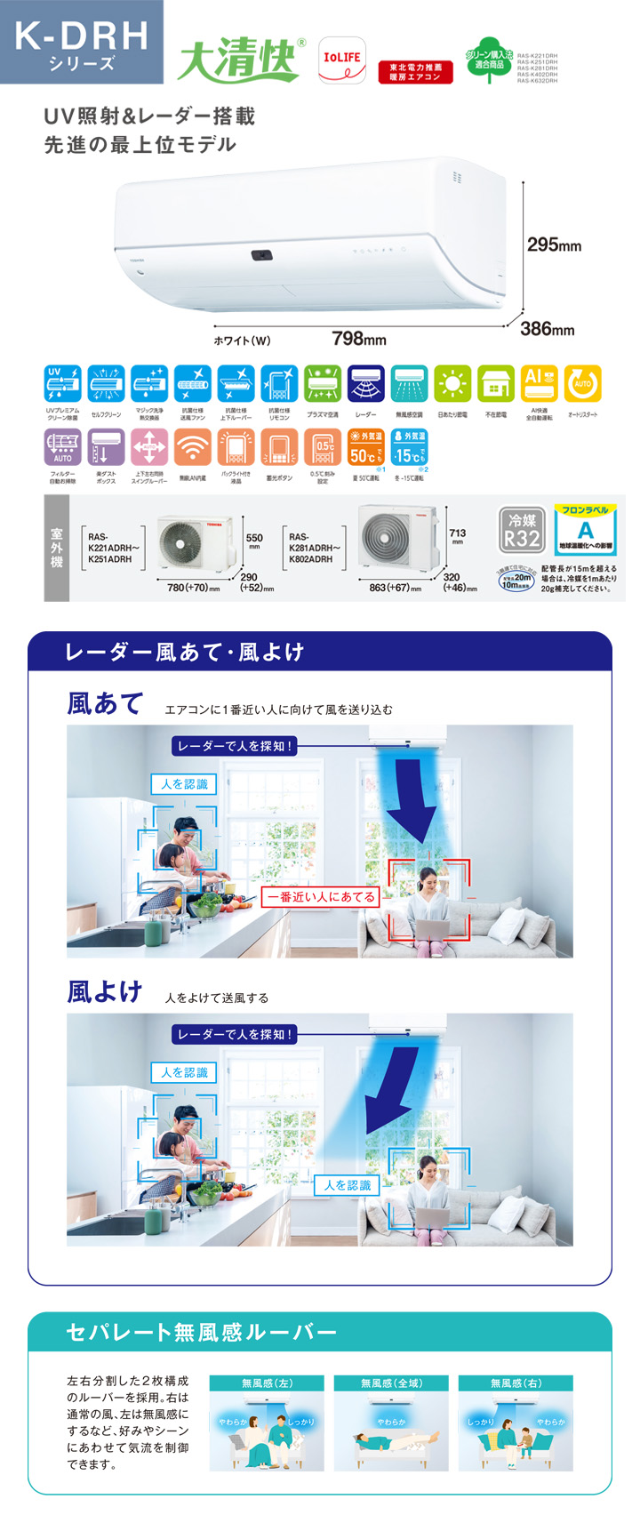 東芝 ルームエアコン RAS-K402DRH-W