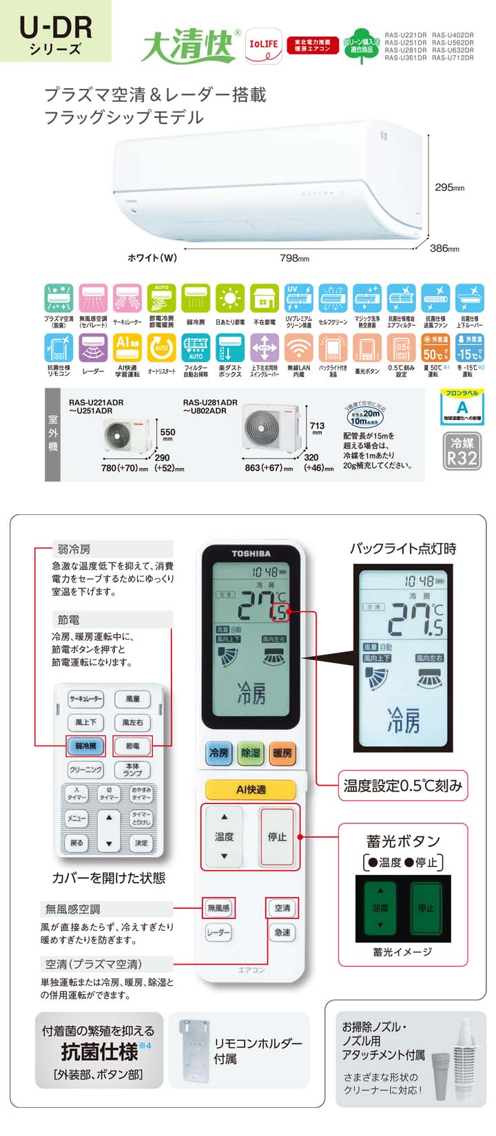 東芝 ルームエアコン RAS-U632DR-W