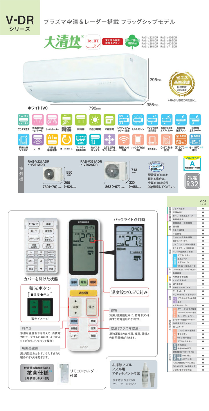 東芝 ルームエアコン RAS-V221DR-W